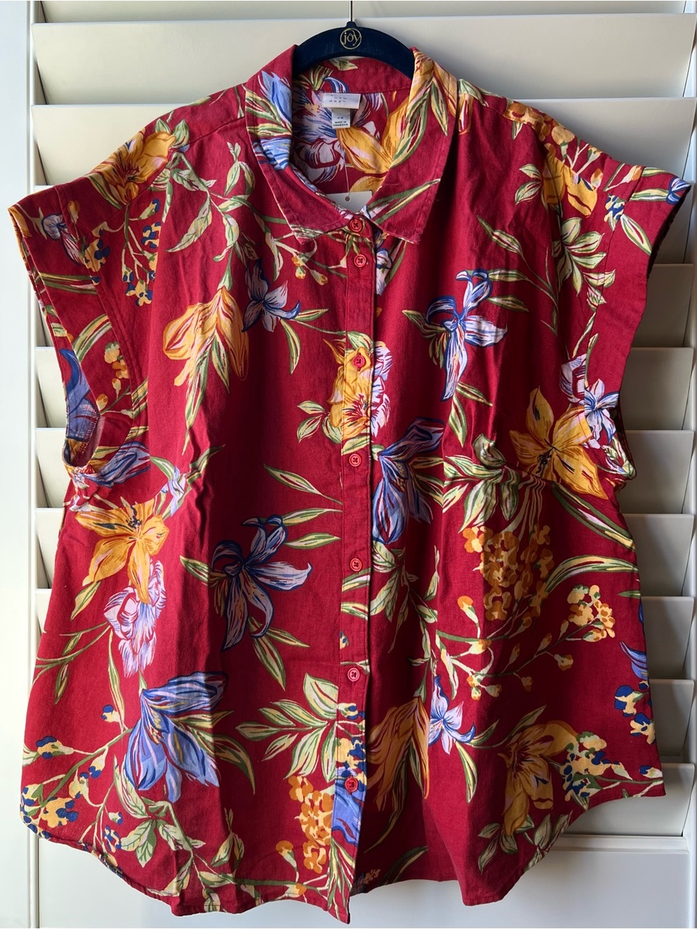 A New Day 2X New/Tags Floral Button-Front Sleeveless Top - Red